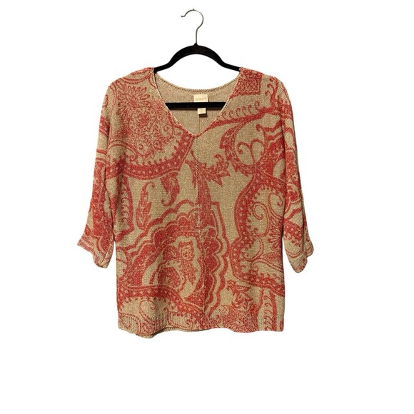 Chicos V Neck Sweater Size 1=M Tan Orange - Picture 1 of 6